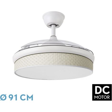 Abrila - Ventilador DC MODA  Color Blanco con tres Aspas Desplegables ABS y Difusor Cañizo Blanco  6 Velocidades Ajustables  3 Temperaturas de Luz  con Temporizador y Mando a Distancia Incluido (1/3)