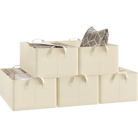 WOLTU Set of 5 26L Storage Boxes with Handles, Foldable Storage Organizer Containers Cube Baskets for Bedroom Closet Office, Cream