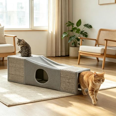 Katzentunnel für den Innenbereich, Katzen-Spielzeug aus Sisal mit mehreren Eingängen & Spielball (1/5)