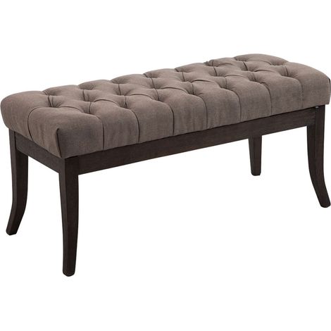 Banco Chesterfield de diseño 100 cm con costuras decorativas en tela color topo, base de madera oscura 100003685 (1/3)