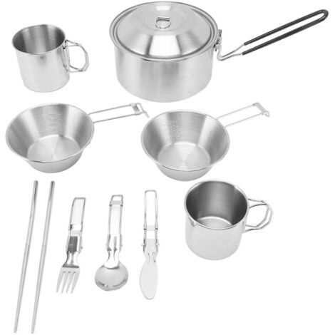 Ensemble de cuisine de camping avec poignées, batterie de cuisine en acier inoxydable 304 pour camping et randonnée (1/5)