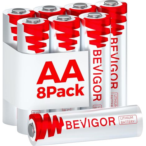 Piles AA Lithium 8 Pack, 3000mAh 1.5V Haute Capacité Piles AA, Non Rechargeables, Adaptées à Divers Équipements Domestiques, Équipements de Sécurité (1/5)
