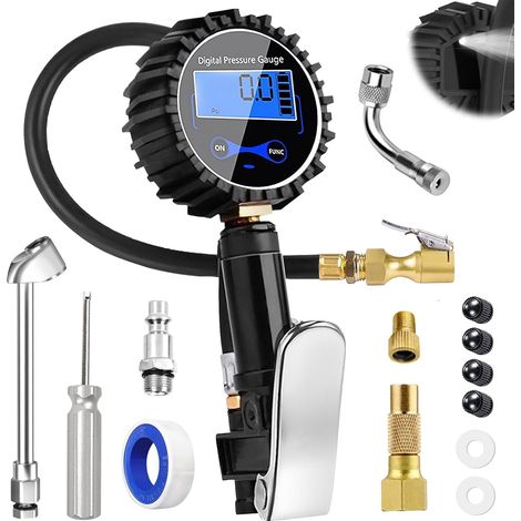 Manomètre Pression Pneu Digital, Pistolet Gonfleur Pneus Voiture Avec Écran LCD, Pression Pneu Pour Auto Moto Vélo, Pistolet De Gonflage Avec Manomètre (1/5)
