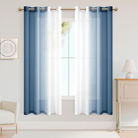 Rideau avec œillets - Transparent - Dégradé de couleur - Voile ombré - Pour chambre à coucher et salon - 160 cm x 140 cm (H x l) - Bleu jean (1/5)