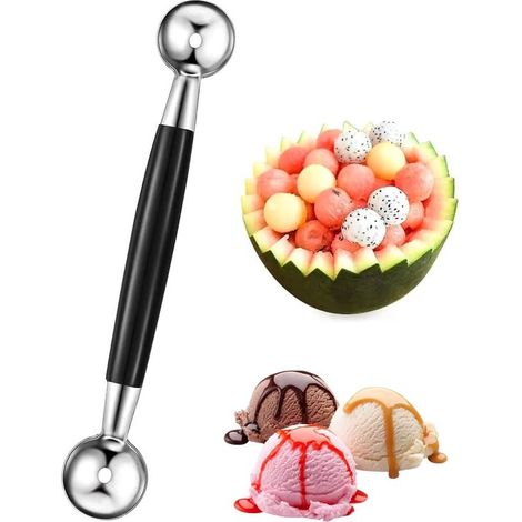 Doppelseitiges Melonenkugel-Ausstecher-Set, 18 cm Zwei-in-Eins-Melonenkugel-Ausstecher, Kugelausstecher aus Edelstahl. (1/5)