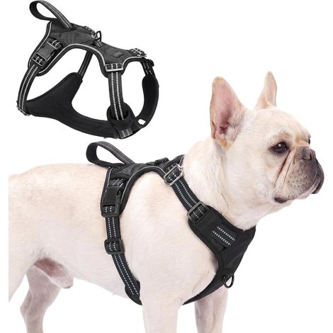 Harnais Chien Anti Traction, Harnais Chien Réfléchissant Réglable Respirant avec Poignée Contrôle et Attache Devant, Gilet Solide Facile à Mettre, pour Chiens Petits Moyens et Grands (Noir, S) (1/5)