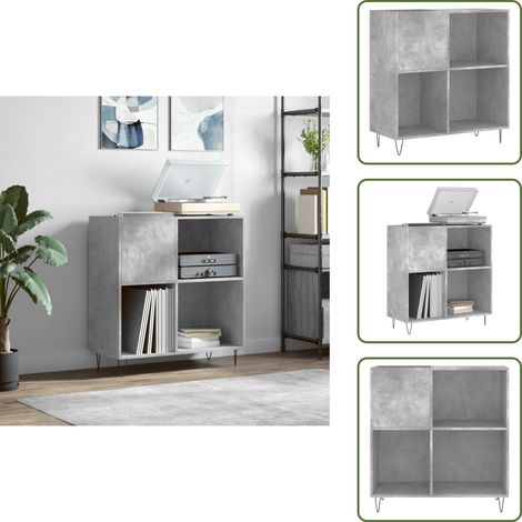 Plattenschrank Betongrau 84,5x38x89 cm Holzwerkstoff - Plattenspeicher - Schallplattenregal - Vintage Regal - Industrielles Design - Wohnzimmer Dekoration