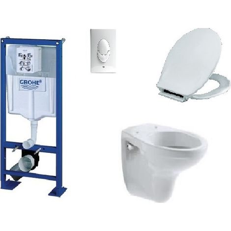 KOMPLETTPAKET WANDHÄNGENDE WC BATI GROHE SL FREISTEHEND + WEISSE PLATTE + SCHÜSSEL JACOB DELAFON BRIVE + SITZ SIAMP MONACO (1/3)