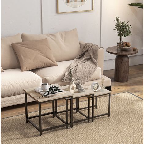 Set de 3 mesas auxiliares nido con estructura de acero y acabado efecto madera natural (1/5)