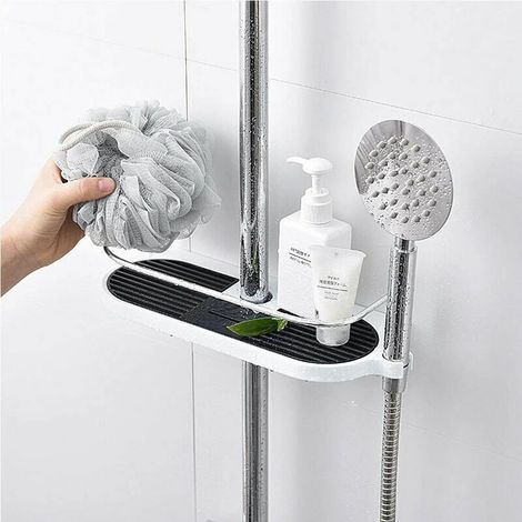 Mensola telescopica per doccia con asta regolabile, in lega di alluminio con 2 ganci, organizer per asciugamani, non richiede foratura, mensola per doccia da bagno, porta sapone e shampoo, 19-25 mm (1/4)