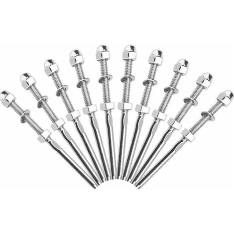 10 pièces tendeurs de câble filetés séparateur de câble en acier inoxydable tendeur de garde-corps en fil d\'acier inoxydable avec joint d\'écrou pour systèmes de gréement de garde-corps 1/8 (1/4)