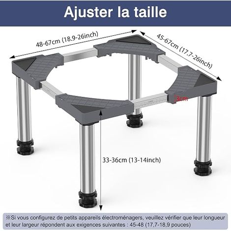 Mini Base de Réfrigérateur Support Électroménager Réglable Hauteur 33-36 cm, Lave-vaisselle 45-67 avec 4 Pieds Robustes, Charge 200 kg pour Sécheuse armoire Gris (1/4)