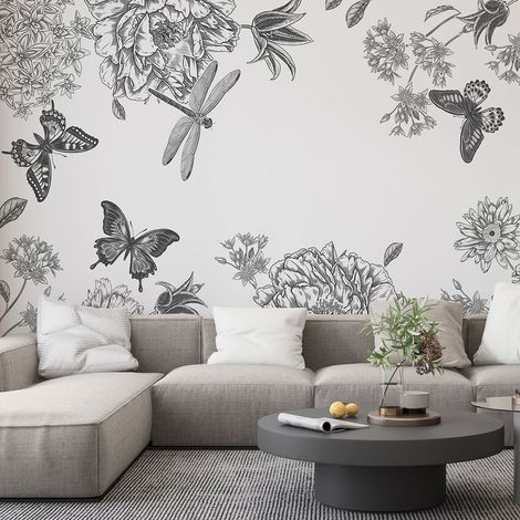 Papier peint panoramique - Fleurs Papillons - 130 cm x 65 cm (1/4)