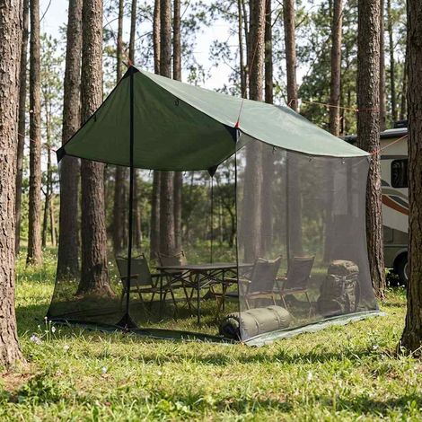 Tarp de Camping avec Murs en Maille Moustiquaire Polyester Vert Armée 270x210x210 cm - PANGIVO (1/5)
