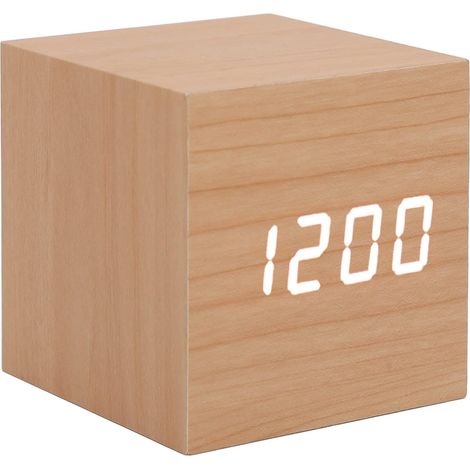 Wooden Alarm Clock with LED Display – Large Digital Screen, 3 Brightness Levels, Temperature Display, Battery-Powered Portable Travel Clock for Bedroom, Office and (1/5)