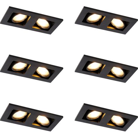 Set mit 6 Einbaustrahlern schwarz rechteckig 2-flammig - Qure