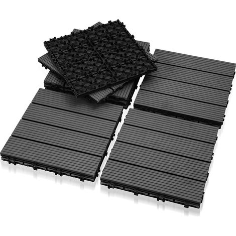 Randaco Set di 11 piastrelle ad incastro da 30 x 30 cm per patio, pavimentazione esterna per giardino, balcone, piscina, marrone caffè