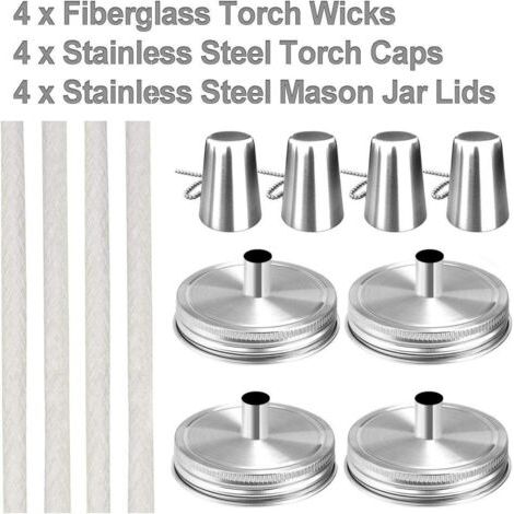 Pour pot Mason, lampe à huile de jardin, ensemble de mèches de remplacement, 4 pièces (1/4)