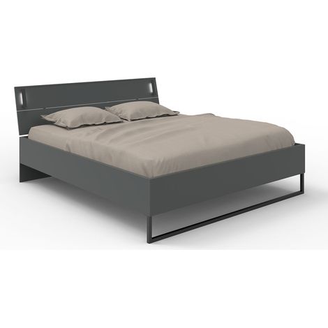 Lit adulte coloris graphite et verre noir, rechampis graphite - longueur 188 x profondeur 210 x hauteur 93 cm (1/4)
