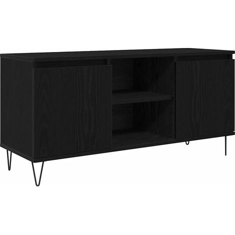 Mueble TV moderno rectangular con 2 puertas y 2 estantes 104 x 35 x 50 cm de madera contrachapada negro 020052765 (1/5)