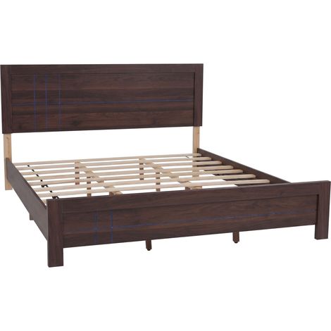[NEUWERTIG] King Size Bett HHG-853, Doppelbett Bettgestell mit Lattenrost, 180x200cm Walnuss-Optik