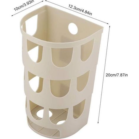 Support Sac - Plastique PP - Mural - Multi Trous - Cuisine Rangement - 12,3 x 10 x 20 cm - 1 Pièce (1/5)