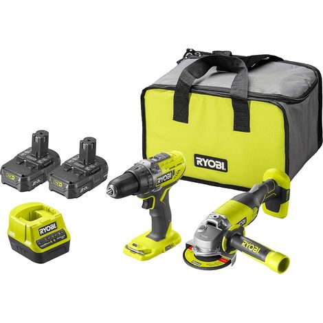 Ryobi – Pack de 2 outils électroportatifs – Perceuse-visseuse 18V avec mandrin 13 mm – Meuleuse d'angle 115 mm – 2 batteries 2.0Ah et chargeur rapide inclus (1/10)