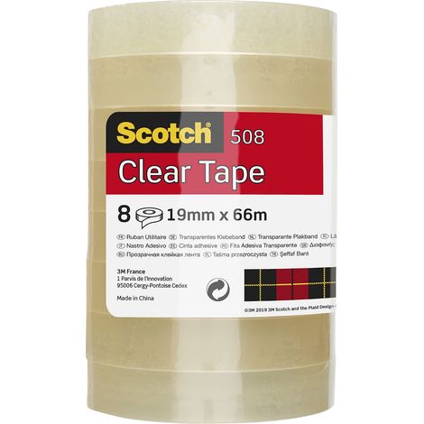 Scotch Nastro Adesivo Trasparente, 8 Rotoli, 19 mm x 66 m - Nastro Trasparente Multiuso Ottimo per Casa, Ufficio e Scuola (1/3)