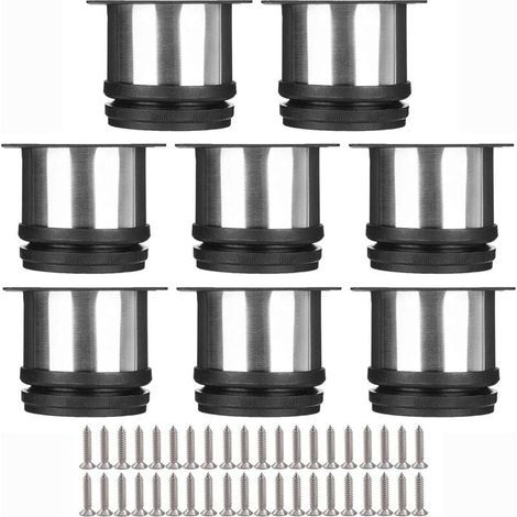 Set di 8 gambe per mobili, gambe da cucina regolabili Ø 50 mm/altezza 50 mm, gambe rotonde in metallo, acciaio inossidabile, piedini per divani e tavoli (1/4)