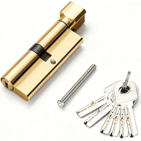 Cylindre de serrure en laiton massif, anti-effraction, pour porte en bois intérieure, chambre, dressing, finition dorée (1/5)