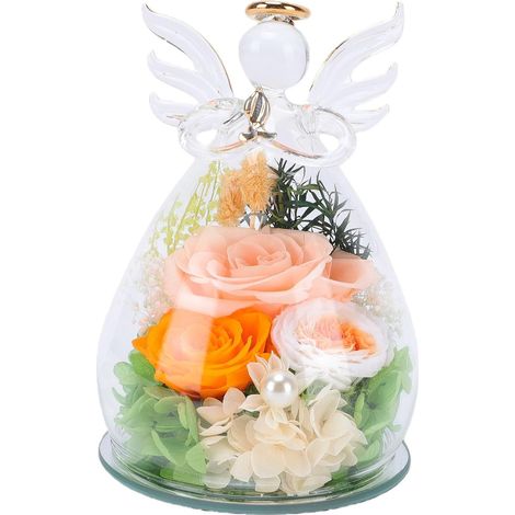 Fleurs préservées dans Une Figurine d'ange en Verre Acrylique, Fleurs éternelles pour Livraison, Roses préservées, Cadeaux pour Maman, Femme, Cadeau d'anniversaire, fête des (Champagne Color) (1/5)