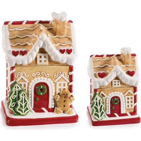 Barattoli natalizi / biscottiera / contenitore per alimenti / barattolo portadolci a casetta pan di zenzero in ceramica, Grande: cm 13,5x11,5x19,5 H