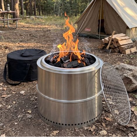Feuerstelle Edelstahl tragbar raucharm Silber OKMYHOME (1/5)