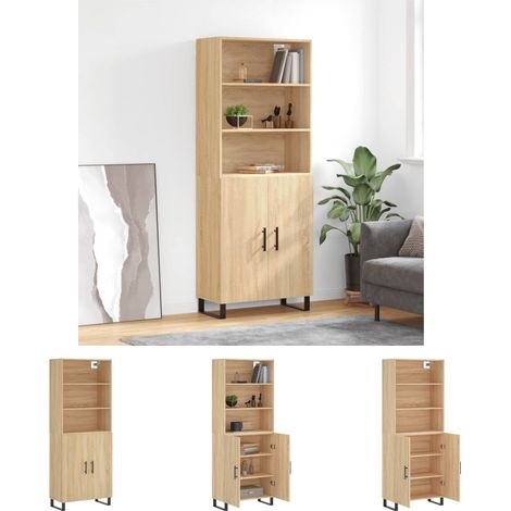 Highboard,Sideboard,Kommode fuer Wohnzimmer, Küche Sonoma-Eiche 69,5x34x180 cm Holzwerkstoff XUBT48000 BonneVie (1/5)