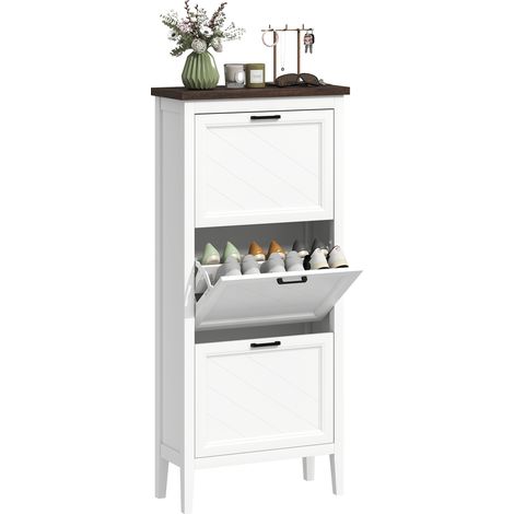 Meuble à chaussures - HOMCOM - 18 paires - 3 tiroirs basculants - étagères réglables - bois - 60 x 26,5 x 133,7 cm - blanc (1/5)