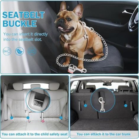 Ceinture Chien Voiture,Laisse Chien Voiture Anti-Morsure en Acier Inoxydable 3 en 1,pour Les Boucle de Ceinture de Sécurité(80cm) (1/4)