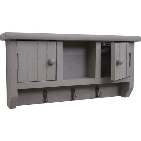 Mueble de entrada de pared con porta llaves, puertas y estante de madera maciza gris 040002453