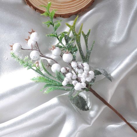 Branches Faux - Baies Blanches Simulées - Décoration Intérieure Noël - 26 cm - Pour Boîte Cadeau et Composition Florale - 1 Pièce (1/5)