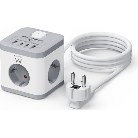 Ewent EW3863 base multiple 1,5 m 3 prises CA Intérieur Gris, Blanc (1/5)