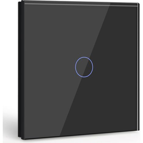 Beijiyi – Interrupteur tactile 1 gang 1 voie noir – Panneau en verre trempé – LED d'affichage – Charge max 300W – Résistant à l'eau et au feu