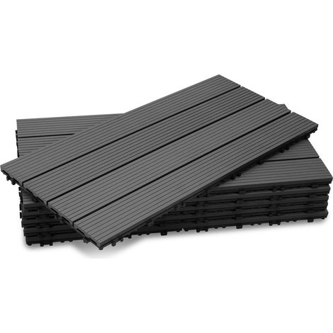 Dalles de terrasse en composite bois-plastique (WPC) - Lot de 6 - 30 x 60 cm (1 m²) - Installation facile et rapide - Convient pour balcon, terrasse et jardin - Sans entretien - Anthracite (1/5)