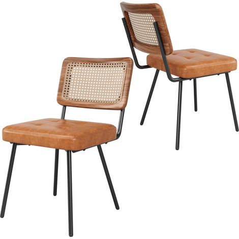 URBAN MEUBLE Lot de 2 chaise de salle à manger vintage en rotin PE et simili cuir marron SIRIUSGUIDE (1/5)