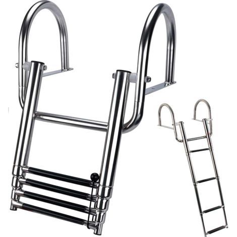 Échelle de natation à 4 marches, échelle de natation pliable, échelle de bateau, échelle de piscine en acier inoxydable, échelle télescopique à 4 marches avec poignées et large repose-pieds pour usage (1/5)
