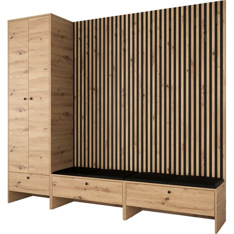 Conjunto para recibidor Donio VI, Roble Artisan + Soft 011, 206x230x44cm, Cuero ecológico, Aglomerado laminado, Colocada (1/5)
