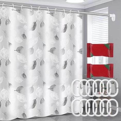 1 Rideau de douche, 180x200cm, Polyester imperméable, Anti moisissure, Avec crochets métal, Pour salle de bain (1/5)