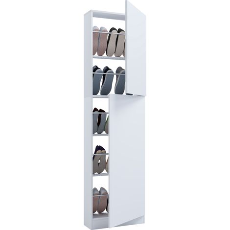 Armadio scarpa in legno VCM  Dimensioni: A. 180 x L. 50 x P. 17 cm  2 Porte Rotanti - Fulisa XL (Bianco)