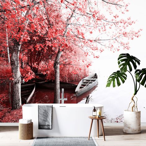 Papier peint panoramique - Bateau Fleurs rouges - 130 cm x 86 cm (1/4)