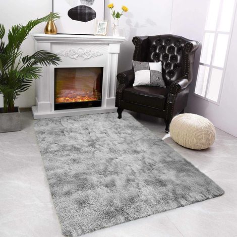 Tapis Salon - Tapis Moelleux Modernes Grand Tapis Chambre en Peluche Antidérapant Décoratif Accueil(Gris Blanc, 80 x 120 cm) (1/5)