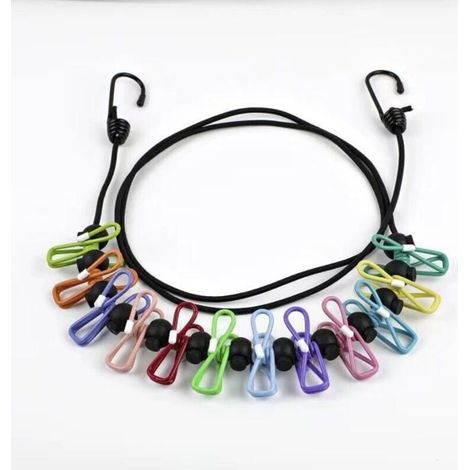Corde à linge de voyage portable rétractable avec 12 pinces à linge (couleur), accessoire intérieur et extérieur (1/4)