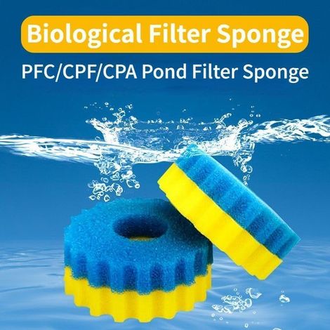 Mousses filtrantes CPF-2500 pour filtres de bassin CPF – Mousse filtrante biologique pour filtres CPF, éponge filtrante double densité (2 éponges fines jaunes & 2 éponges grossières bleues, Ø 23 cm) (1/4)